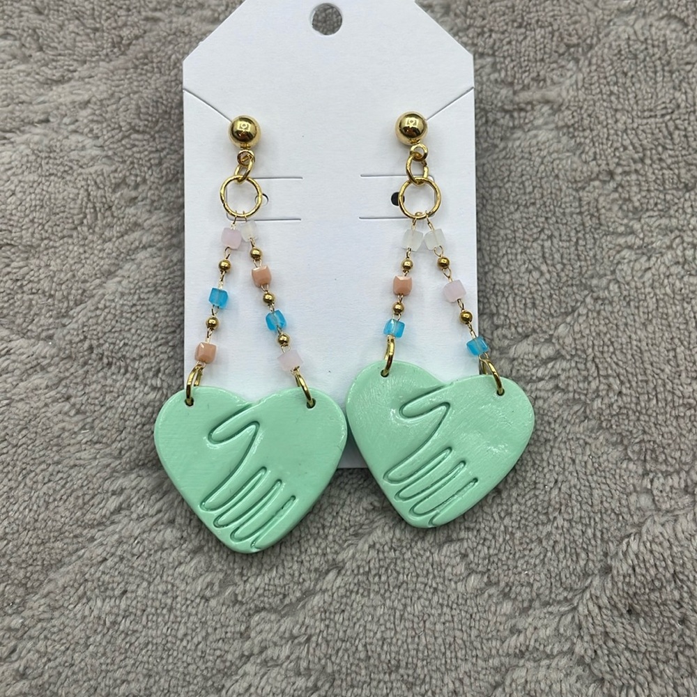 heart hand shaped earrings with 24k gold plated post
